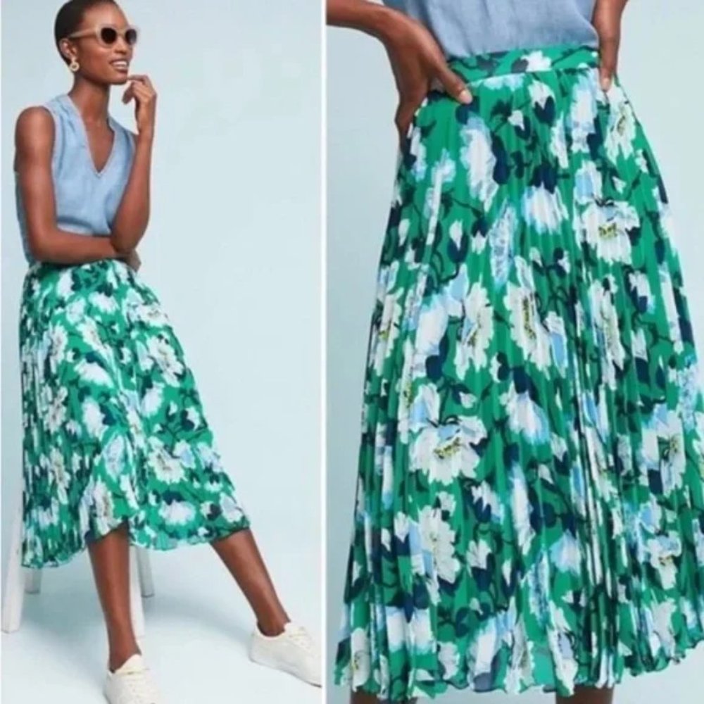 Maeve by Anthropologie Green Floral Midi Skirt, size XS